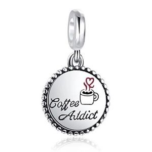 Sterling silver 925 Coffee Addict Dangle Pendant Charm, fits Pandora